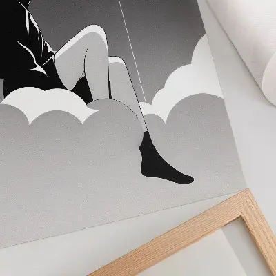 Impressão em tela figura em uma nuvem com um balão em estilo minimalista