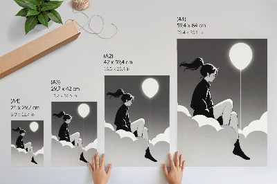 Impressão em tela Uma figura em uma nuvem com um balão em estilo minimalista.