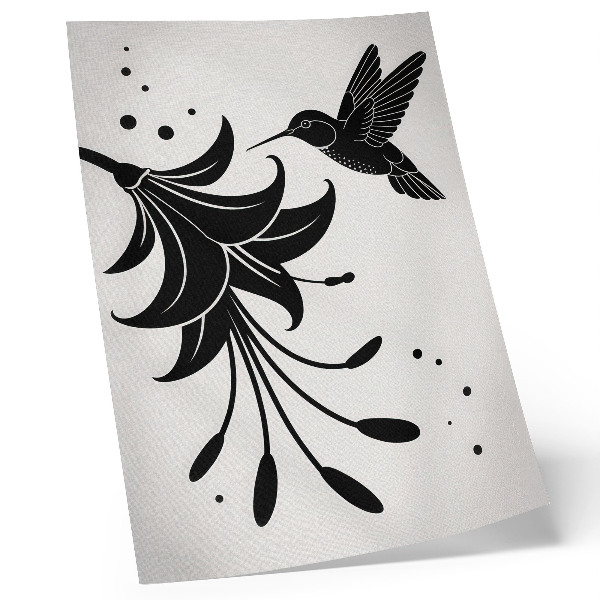 Arte de parede Beija-flor e flor em contraste sobre um fundo branco.