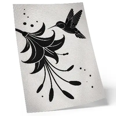 Arte de parede beija-flor e flor em contraste sobre fundo branco