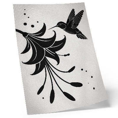 Arte de parede Beija-flor e flor em contraste sobre um fundo branco.
