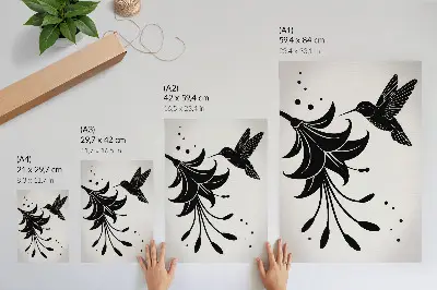 Arte de parede beija-flor e flor em contraste sobre fundo branco