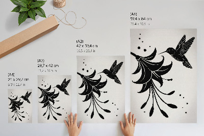 Arte de parede Beija-flor e flor em contraste sobre um fundo branco.