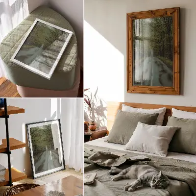 Poster decorativo estrada em meio à floresta com temática de paz, verde, aventura e mistério