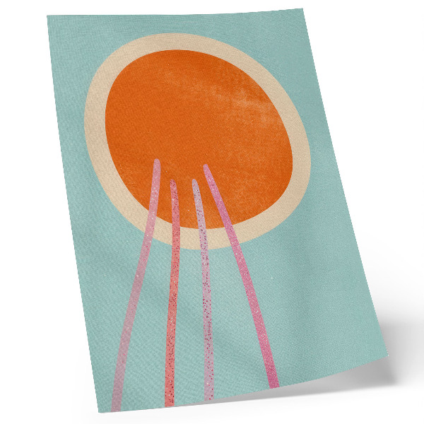 Poster para cozinha Círculo laranja, fundo turquesa, linhas rosa