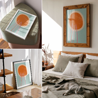 Poster para cozinha Círculo laranja, fundo turquesa, linhas rosa