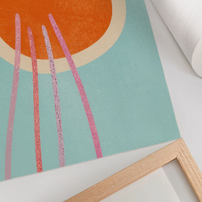 Poster para cozinha Círculo laranja, fundo turquesa, linhas rosa