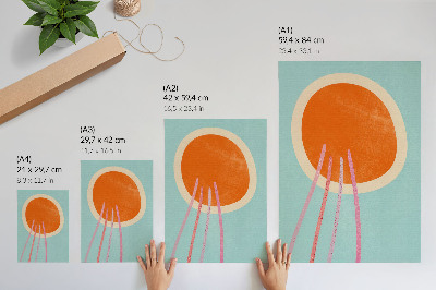 Poster para cozinha Círculo laranja, fundo turquesa, linhas rosa