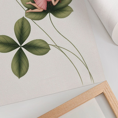 Arte de parede Fada das folhas verdes com vestido rosa