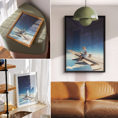 Poster decorativo Garota na asa de um avião, universo dos livros
