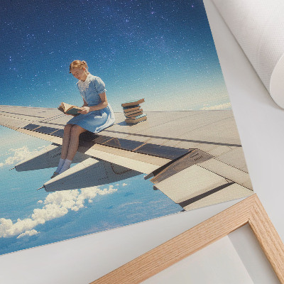 Poster decorativo Garota na asa de um avião, universo dos livros
