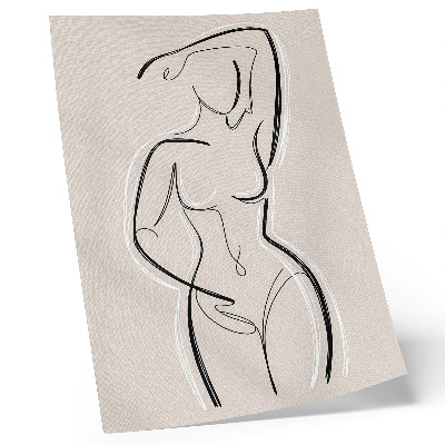 Poster para cozinha Silhueta minimalista de uma mulher sobre um fundo bege.
