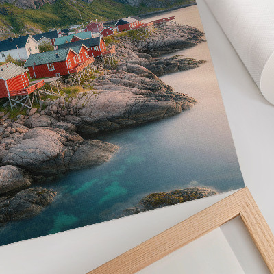 Poster decorativo Cabanas encantadoras, um mar calmo e montanhas majestosas.