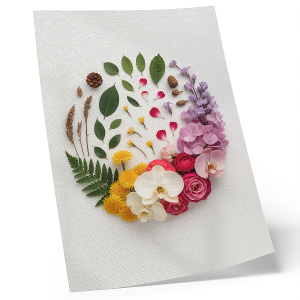 Arte de parede Uma composição colorida de flores e folhas em harmonia.