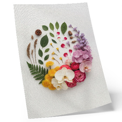 Arte de parede Uma composição colorida de flores e folhas em harmonia.