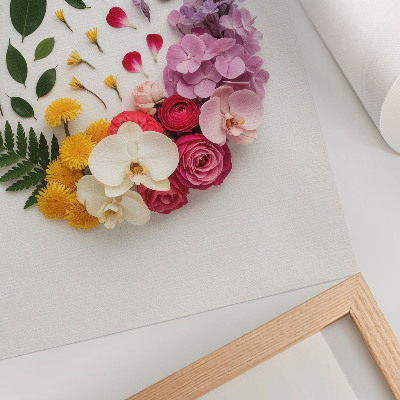 Arte de parede Uma composição colorida de flores e folhas em harmonia.