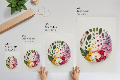 Arte de parede Uma composição colorida de flores e folhas em harmonia.