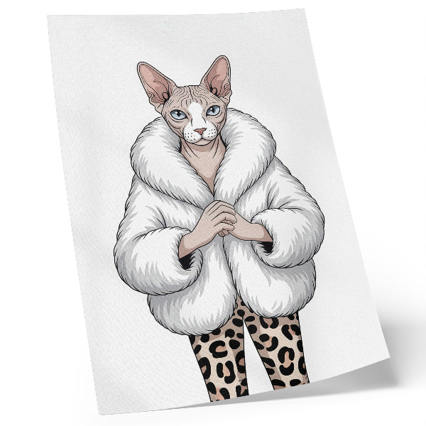 Impressão em tela Gato com casaco de pele e calças de estampa de leopardo
