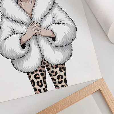 Impressão em tela Gato com casaco de pele e calças de estampa de leopardo