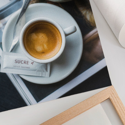 Poster decorativo Fundo preto e branco, café, croissant, elegância, relaxamento