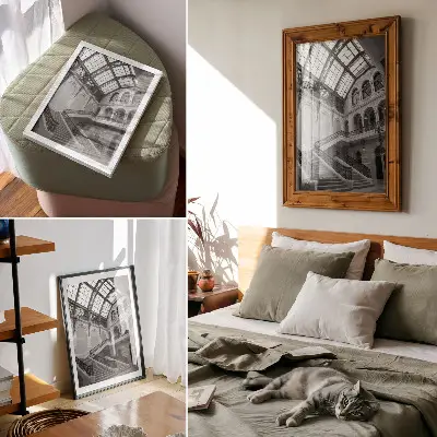 Poster para cozinha com escadaria decorativa, janelas amplas e tetos altos