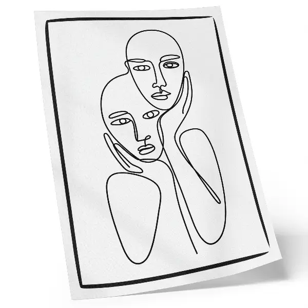 Poster decorativo contornos faciais com linhas pretas em estilo minimalista e elegante