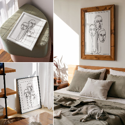 Arte de parede Rostos em técnica de arte linear, minimalismo, elegância