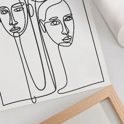 Arte de parede rostos em técnica de arte linear com estilo minimalista e elegante