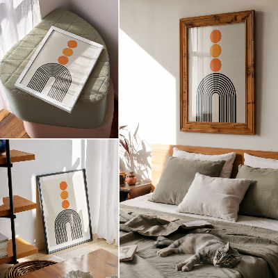 Poster decorativo Três círculos laranja com linhas pretas em forma de leque.