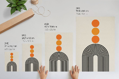 Poster decorativo Três círculos laranja com linhas pretas em forma de leque.