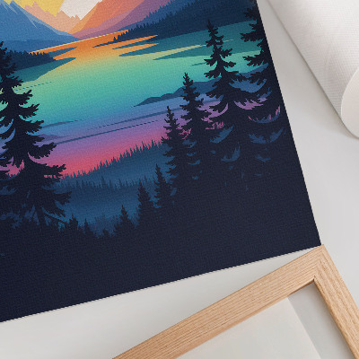 Arte de parede Montanhas coloridas com pôr do sol e lago