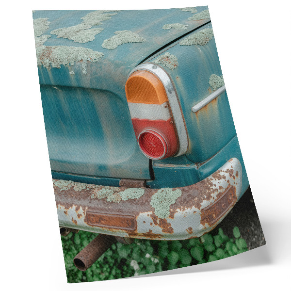 Poster decorativo Carro coberto de musgo, ferrugem e cor turquesa.