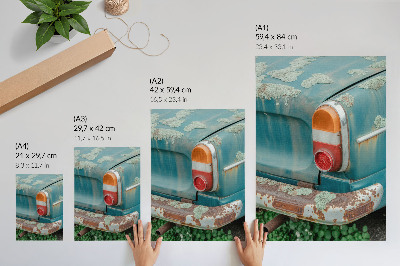 Poster decorativo Carro coberto de musgo, ferrugem e cor turquesa.
