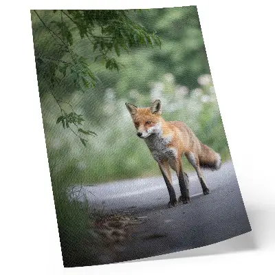 Poster decorativo raposa na natureza minimalista com tons de verde