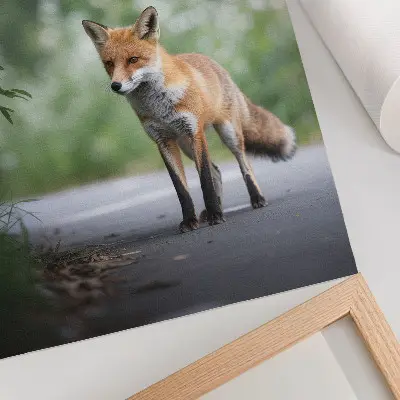 Poster decorativo raposa na natureza minimalista com tons de verde