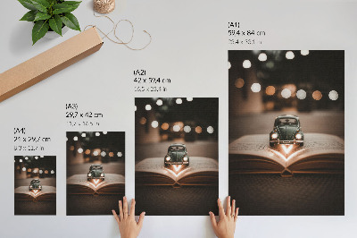 Arte de parede Carrinho em miniatura sobre um livro com luzes mágicas