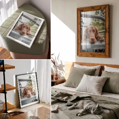 Poster para cozinha cachorro marrom perto de veículo com árvores verdes