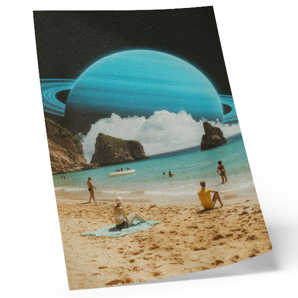 Poster para cozinha Praia com planeta acima da água em um dia ensolarado.