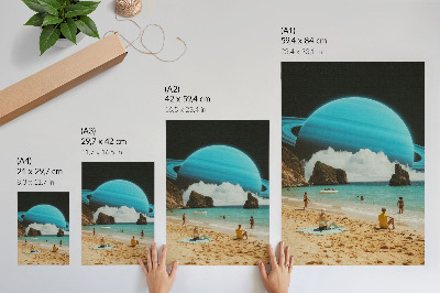 Poster para cozinha Praia com planeta acima da água em um dia ensolarado.