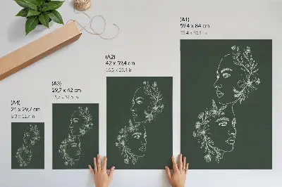Poster para cozinha com estampa de linhas delicadas e flores em composição moderna