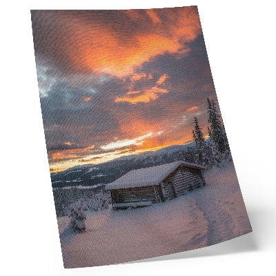 Arte de parede Abrigo de inverno, céu alaranjado, natureza