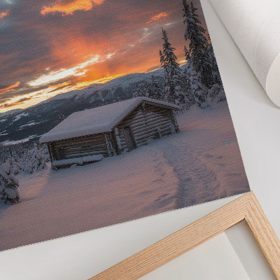Arte de parede Abrigo de inverno, céu alaranjado, natureza
