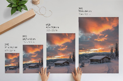 Arte de parede Abrigo de inverno, céu alaranjado, natureza