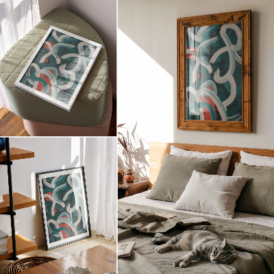 Poster decorativo Traços abstratos e dinâmicos em tons turquesa.