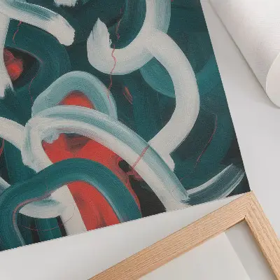 Poster decorativo com traços abstratos e dinâmicos em tons turquesa