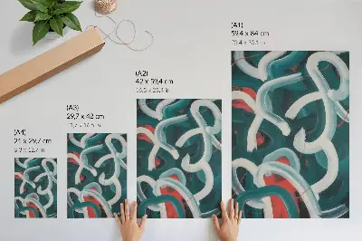 Poster decorativo com traços abstratos e dinâmicos em tons turquesa