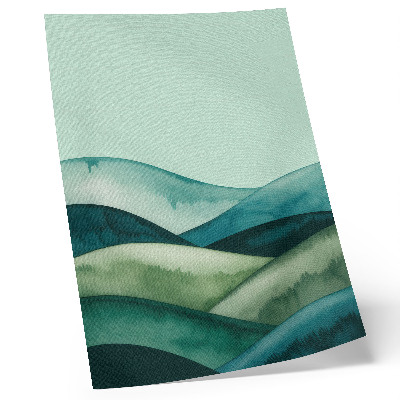 Poster decorativo Colinas verdes, atmosfera turquesa, estilo aquarela