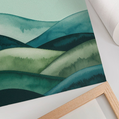 Poster decorativo Colinas verdes, atmosfera turquesa, estilo aquarela