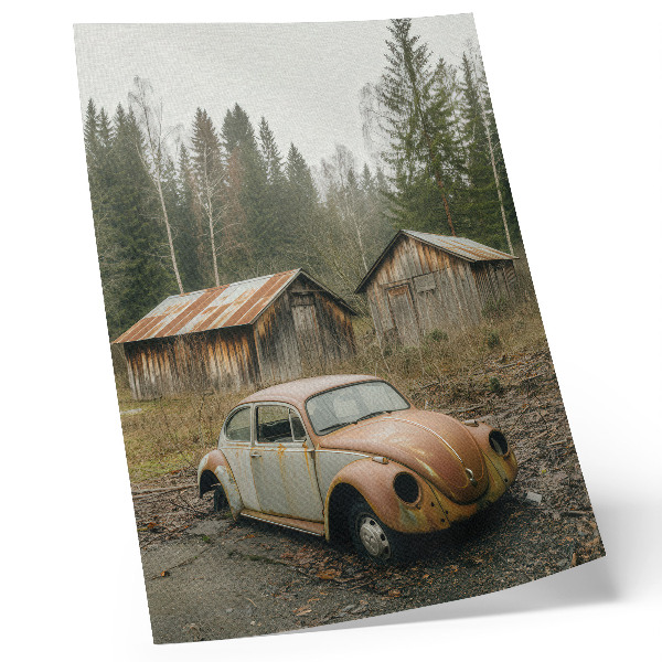 Poster para cozinha carro enferrujado barracão de madeira floresta verde