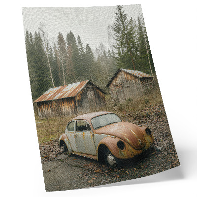 Poster para cozinha carro enferrujado barracão de madeira floresta verde